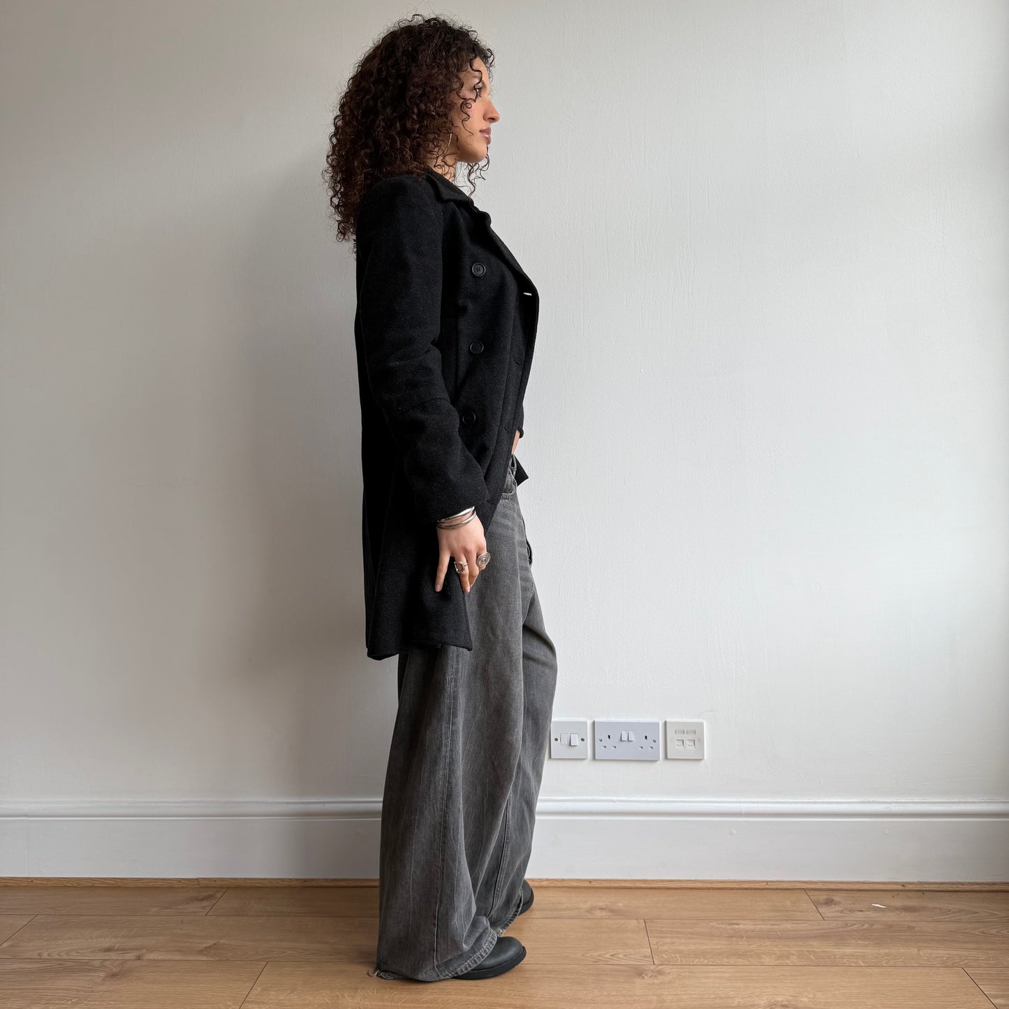 Grey wool double breasted peacoat - Size M