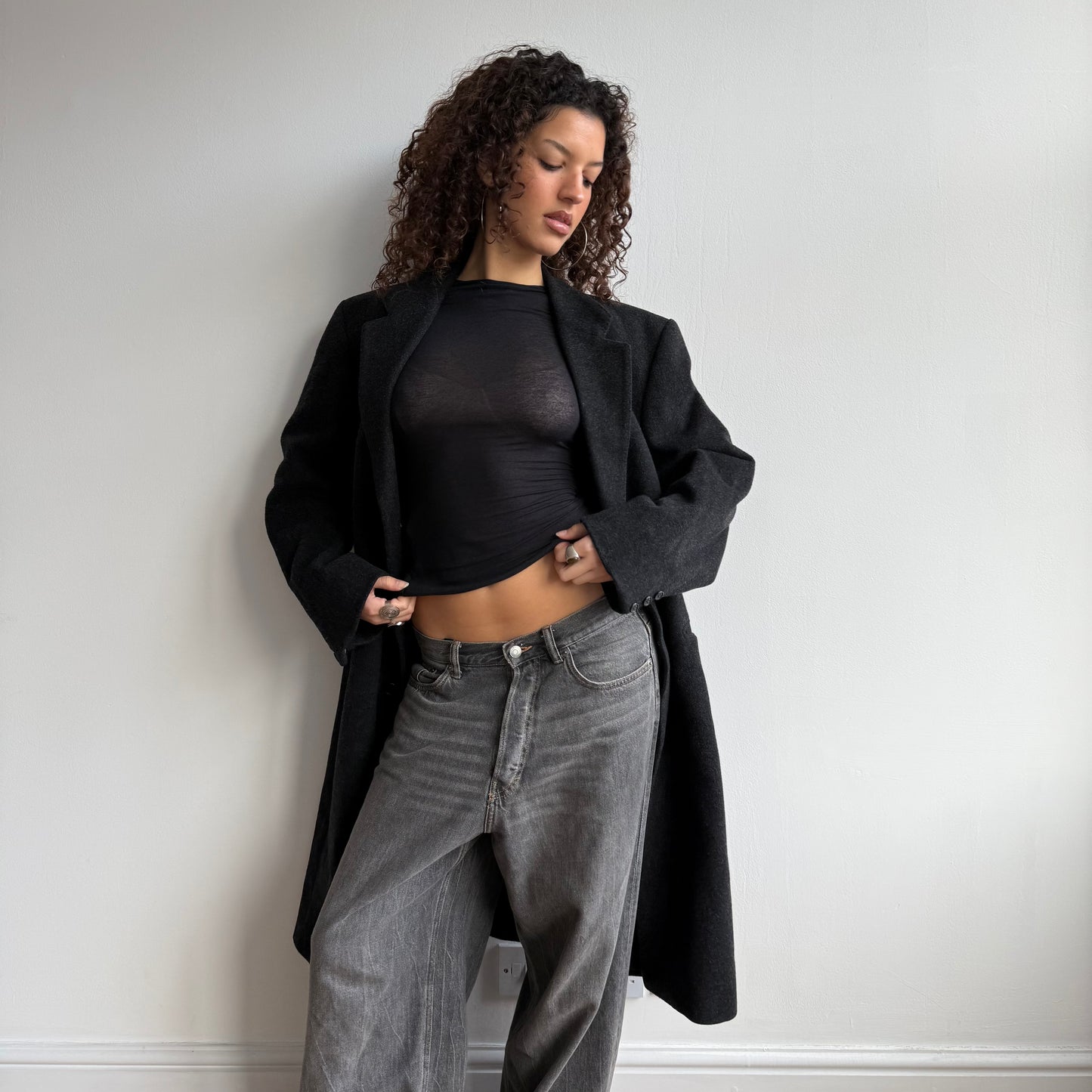 Grey wool overcoat - Size L