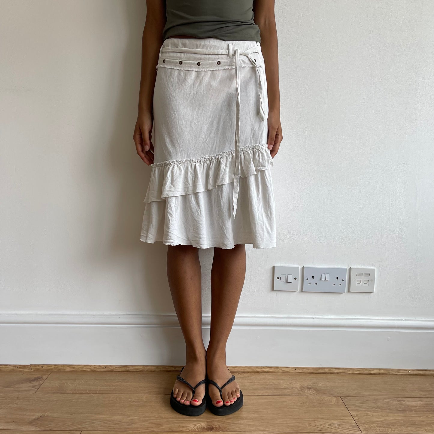 White linen Morgan grommet skirt - Size S