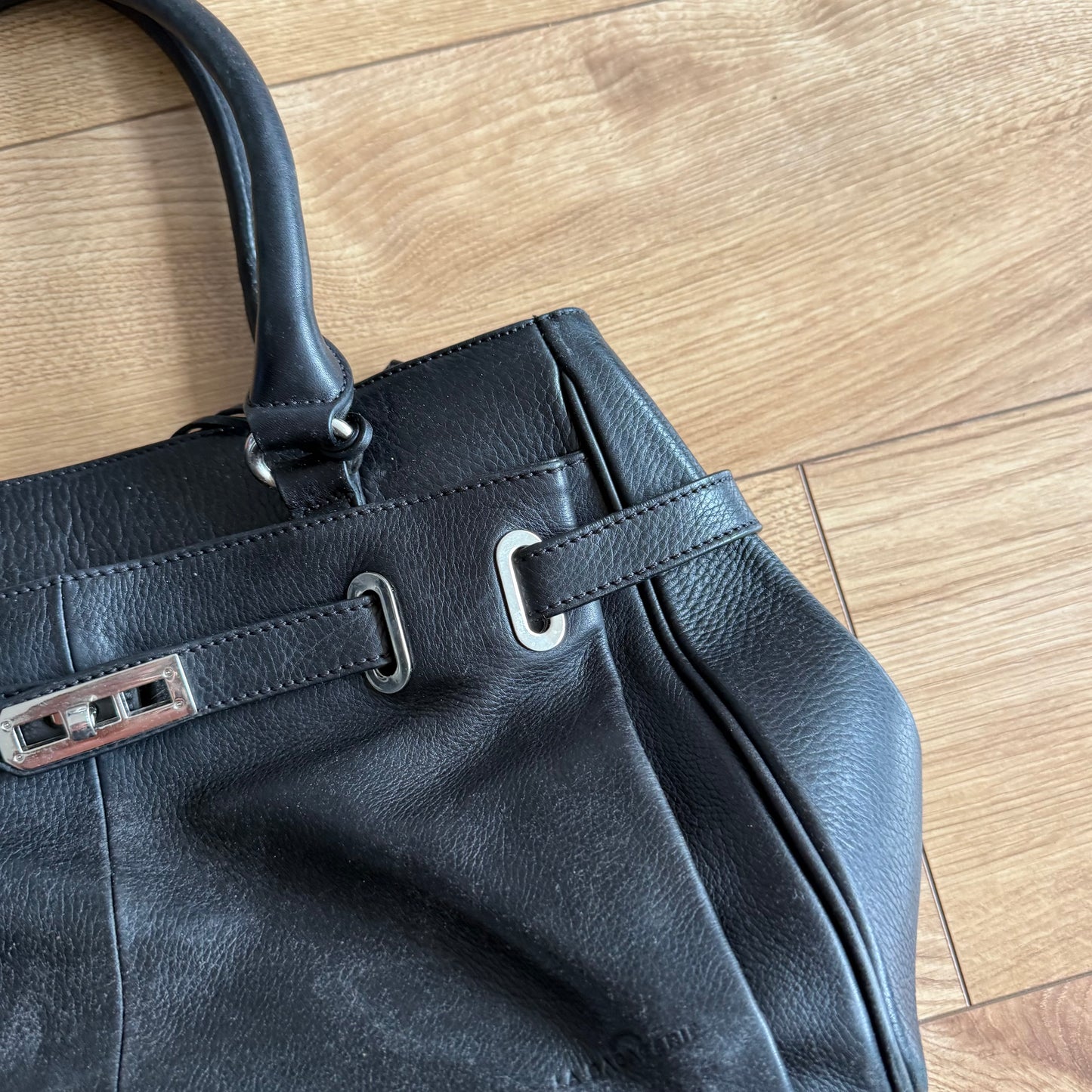 Black leather firkin bag - One Size