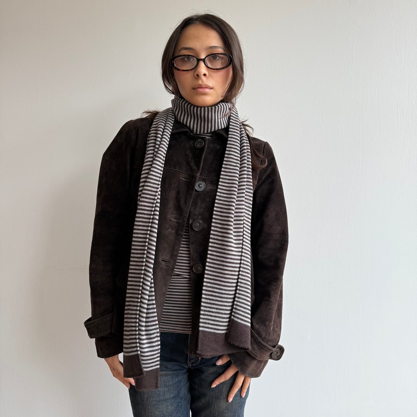 Brown stripe scarf - OS