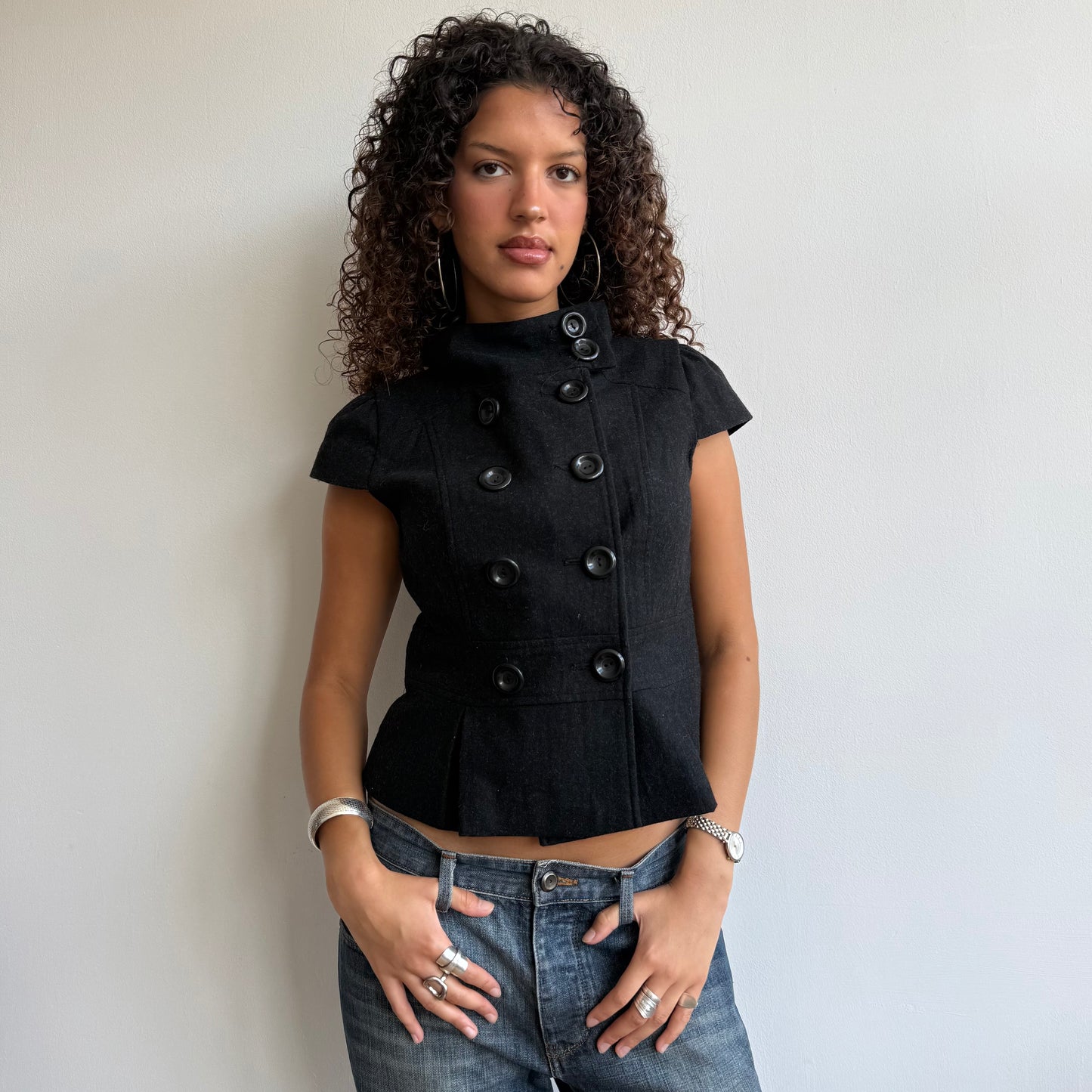 Charcoal short sleeve peacoat - Size S/M