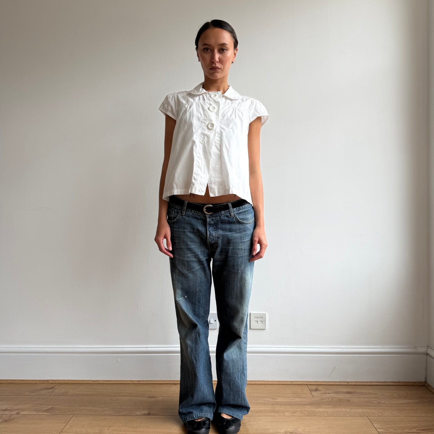 White short sleeve peacoat shirt - Size M
