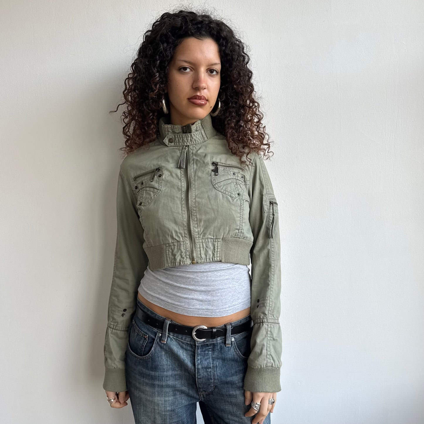 Khaki cargo cropped jacket - Size M