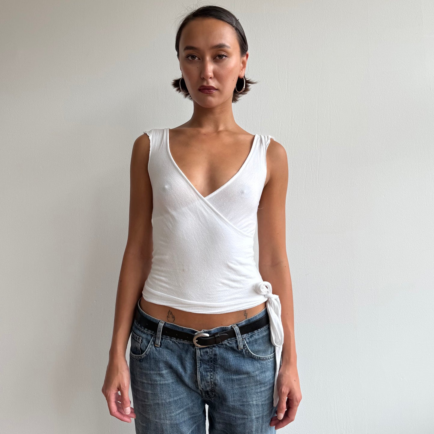 White wrap tie side top - Size XXS/XS