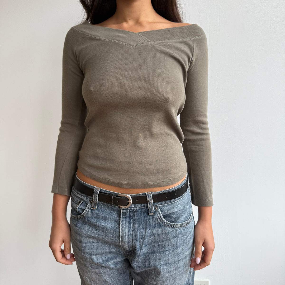 Khaki 3/4 sleeve top - Size S