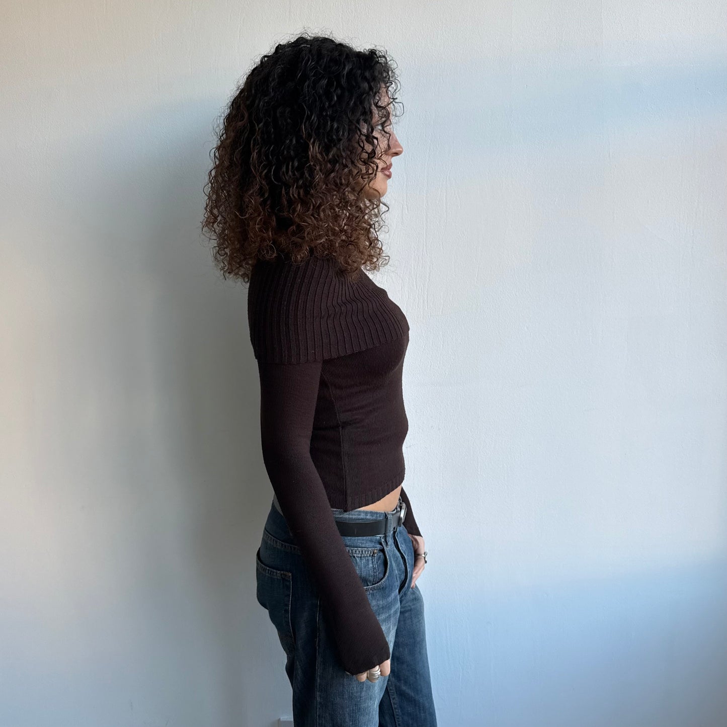 Brown Bardot knit jumper - Size S