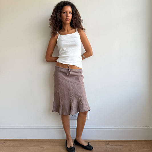 Brown linen midi skirt - Size S