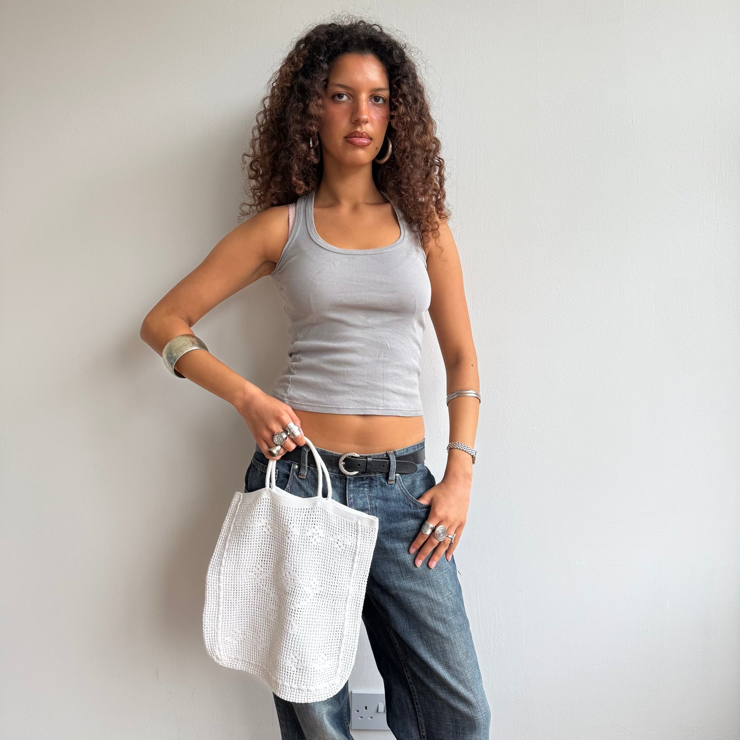 White crochet bag