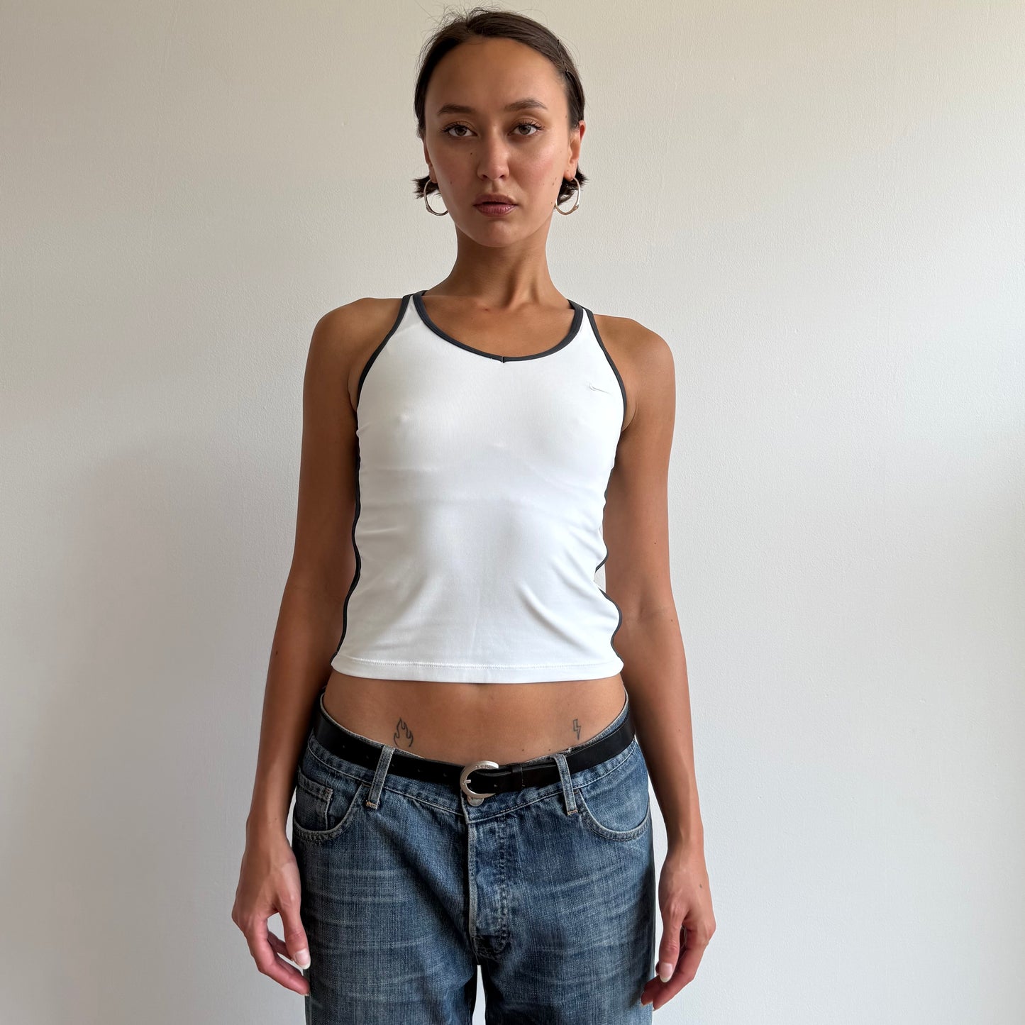 White Adidas v-neck top - Size S