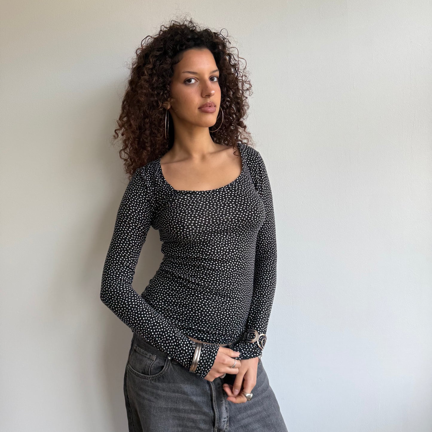 Black and white micro polka dot top - Size M