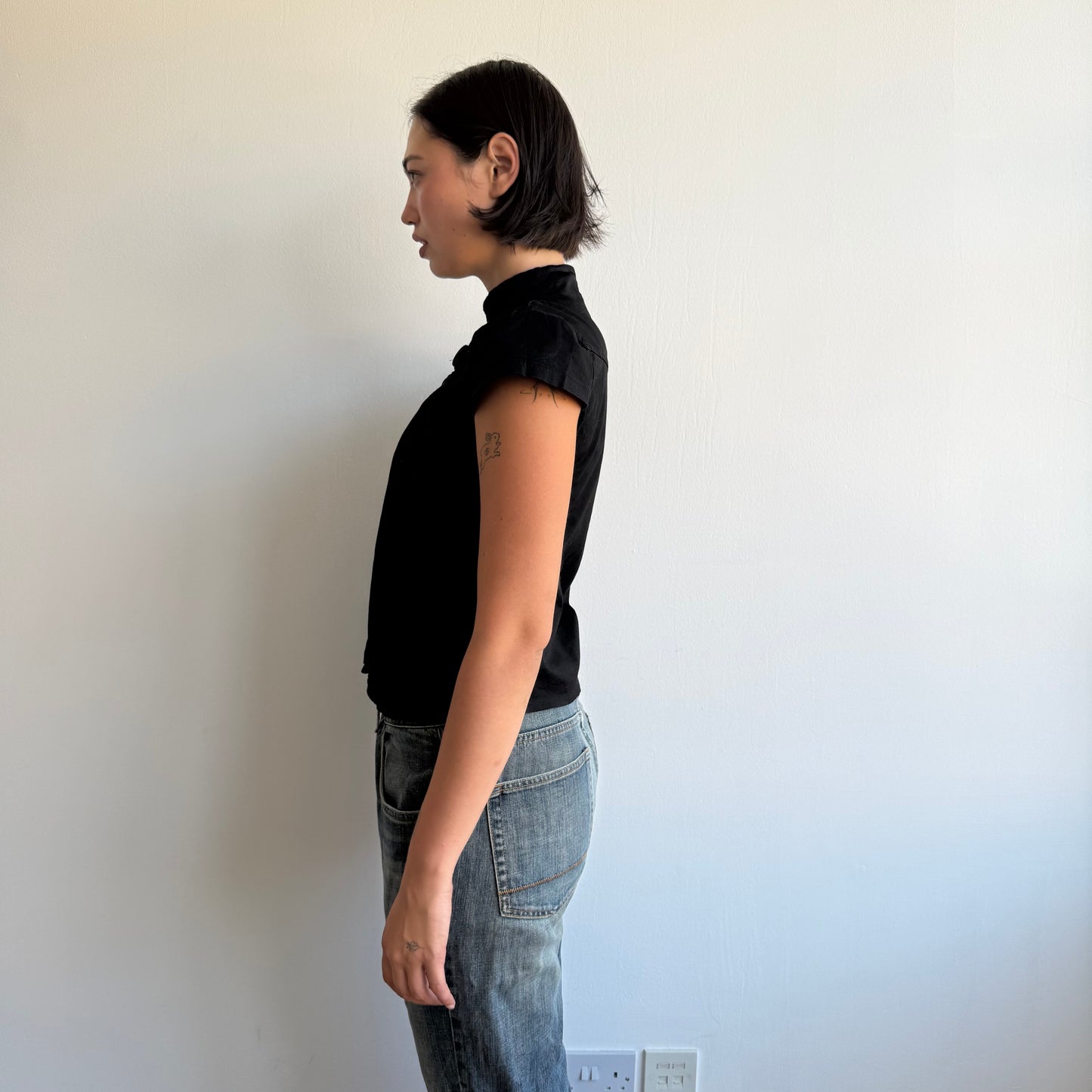 Black short sleeve peacoat - Size S