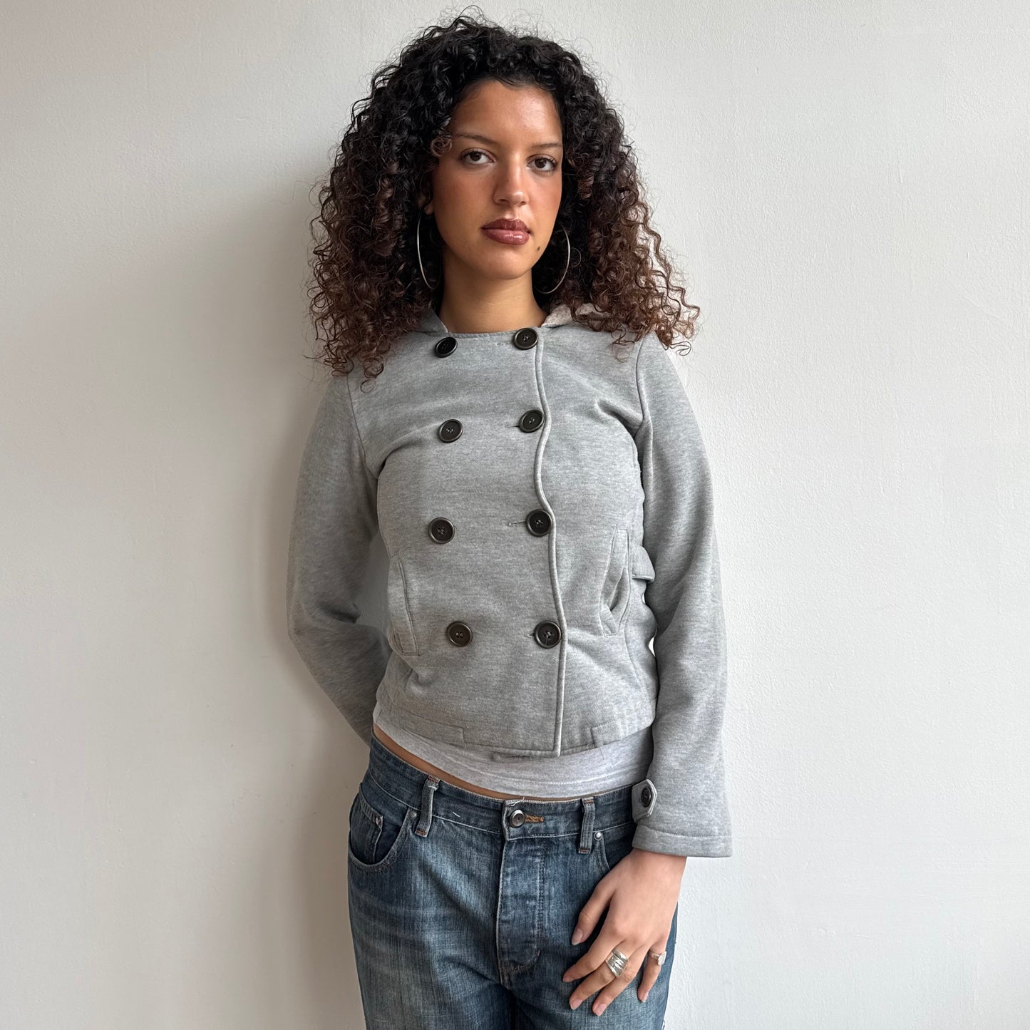 Grey hooded fleece peacoat jumper - Size S