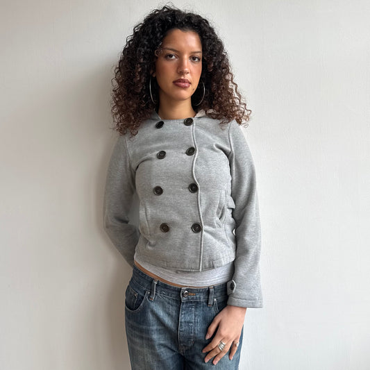Grey hooded fleece peacoat jumper - Size S