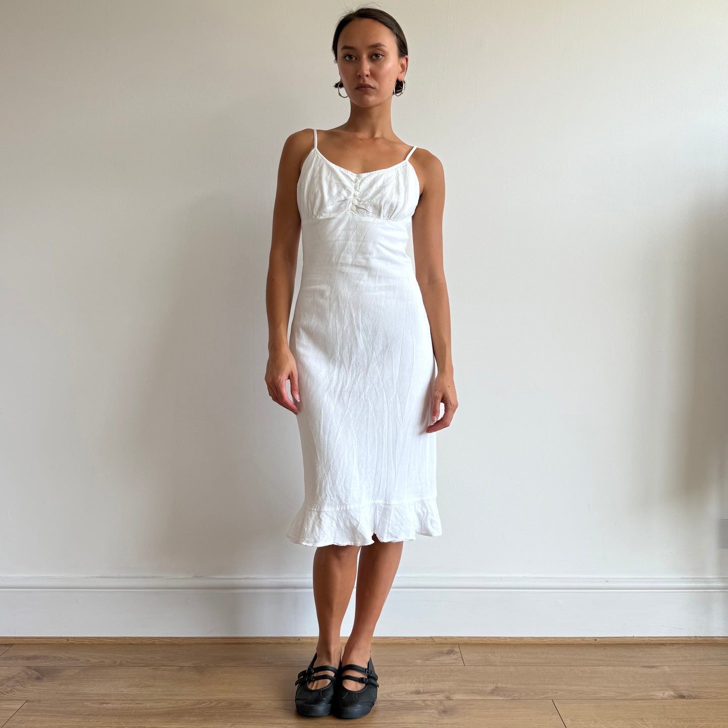 White linen midi milkmaid dress - Size S