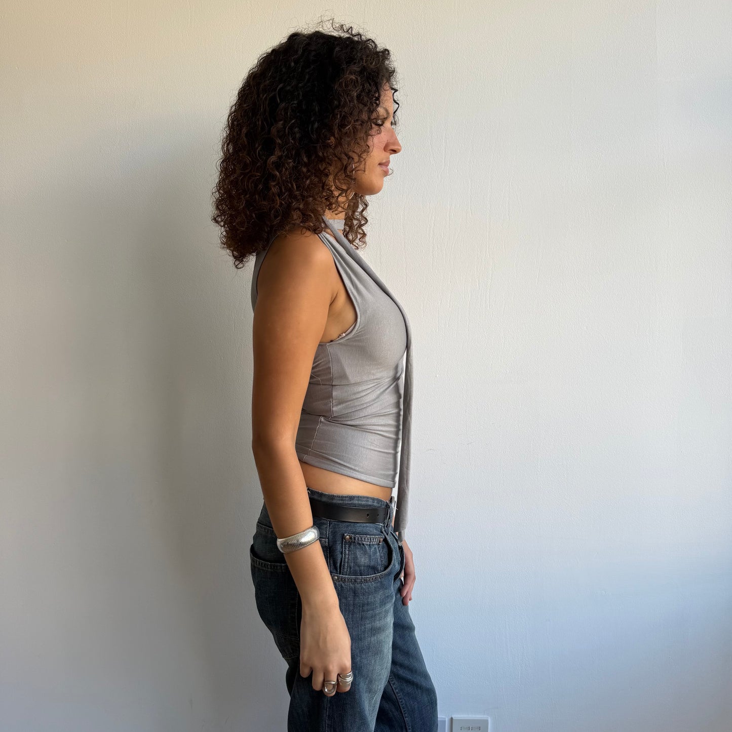 Grey neck tie top - Size XS