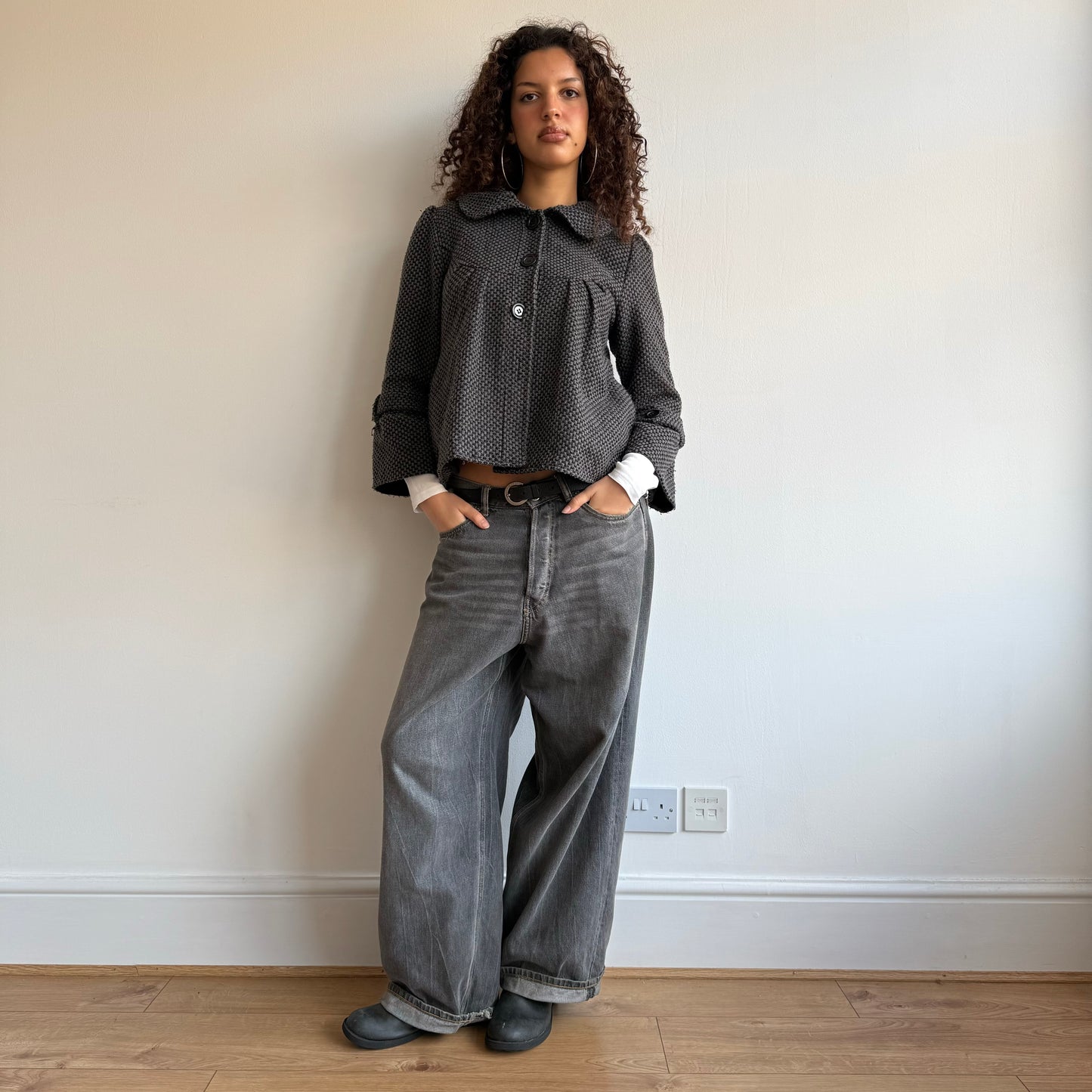 Grey houndstooth peacoat - Size M