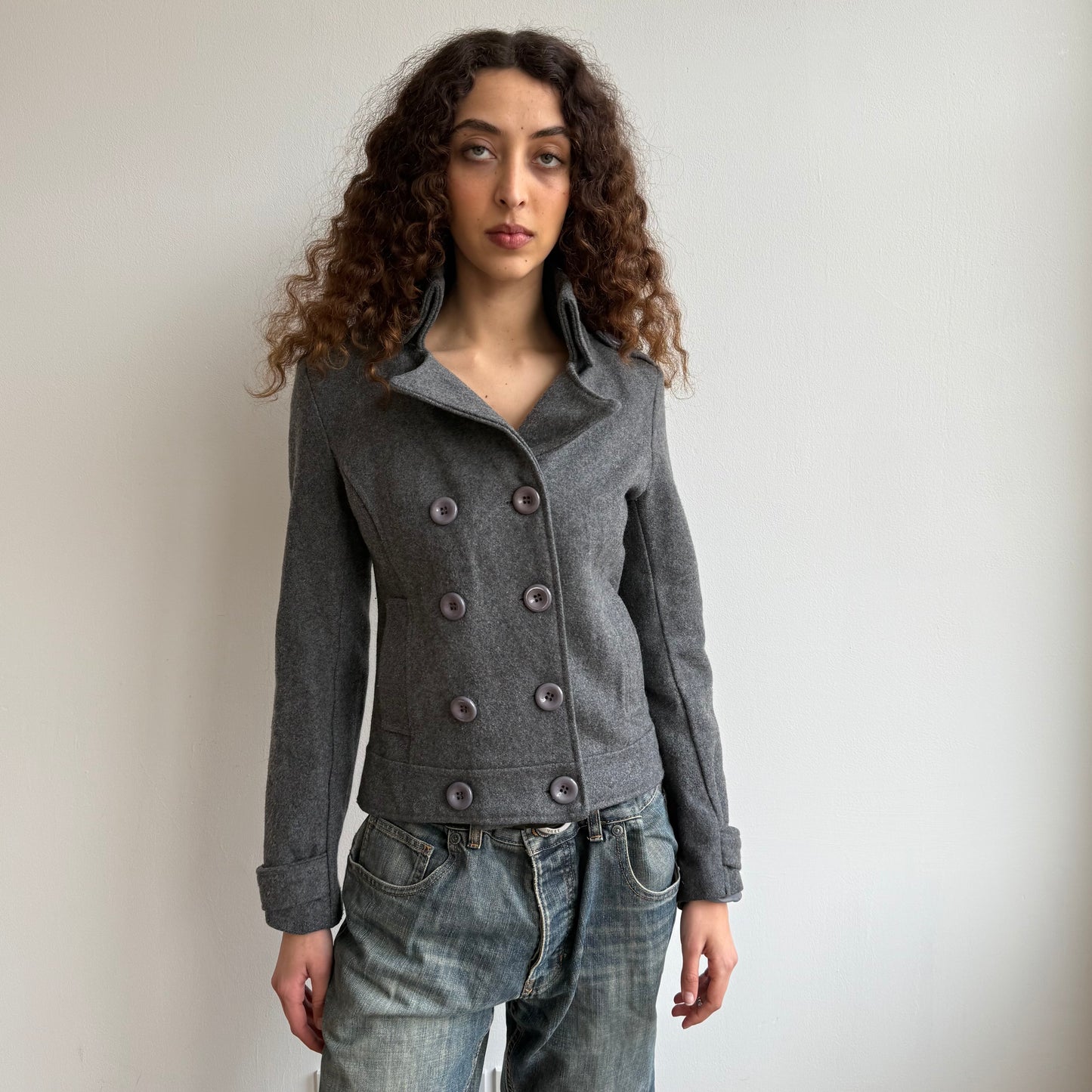 Grey double breasted wool peacoat - Size S
