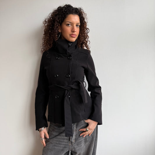 Black belted wool peacoat - Size S