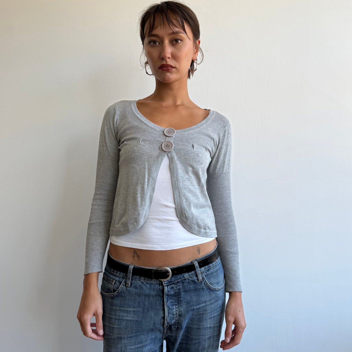 Grey button front cardi - Size S