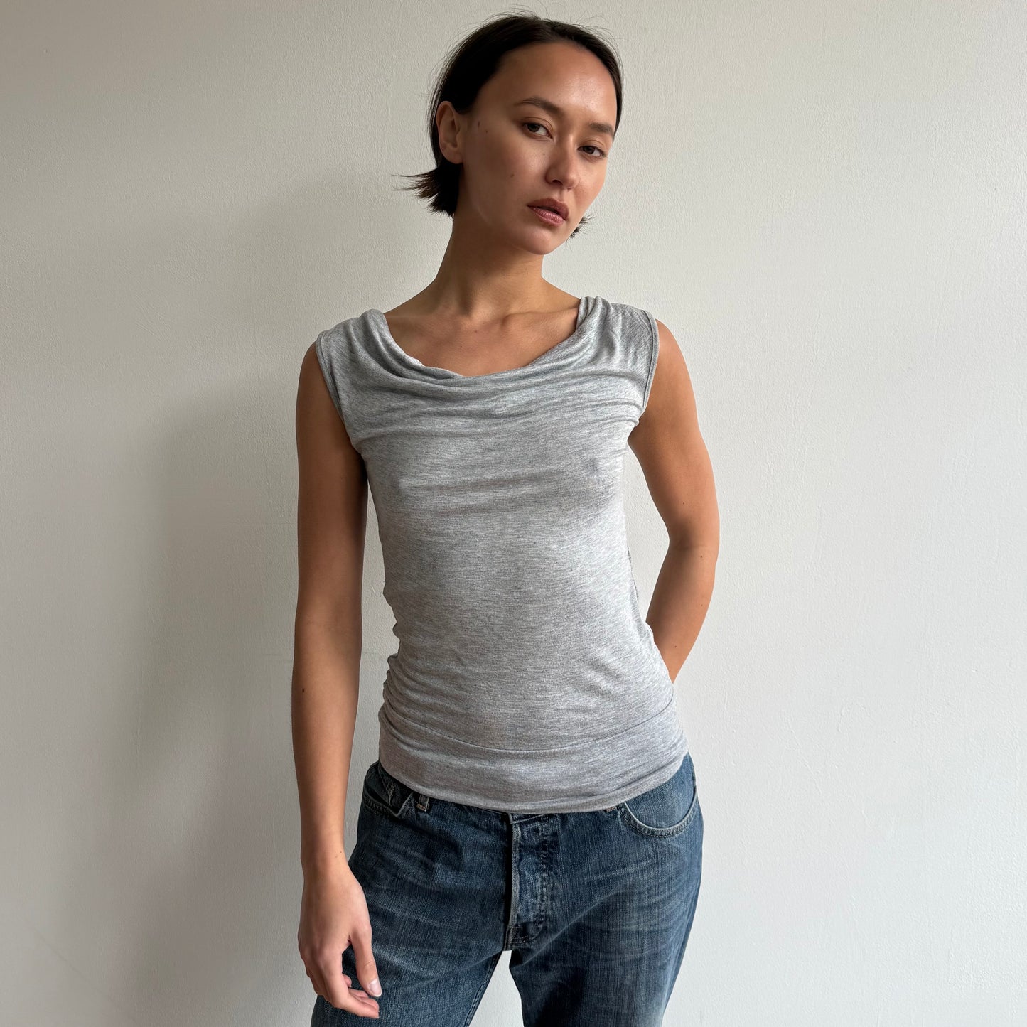 Grey cowl keyhole back top - Size S
