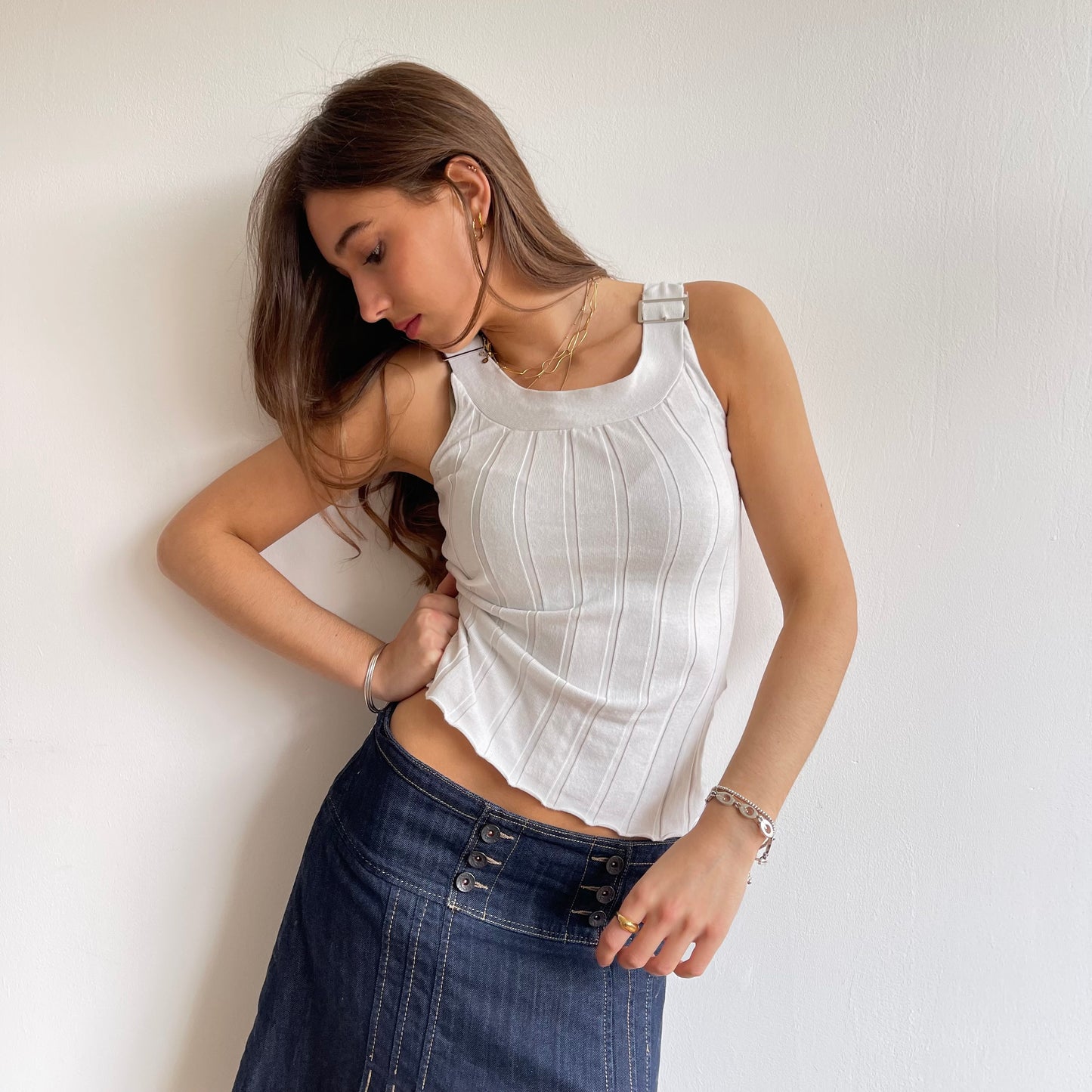 White knit buckle tank - Size S