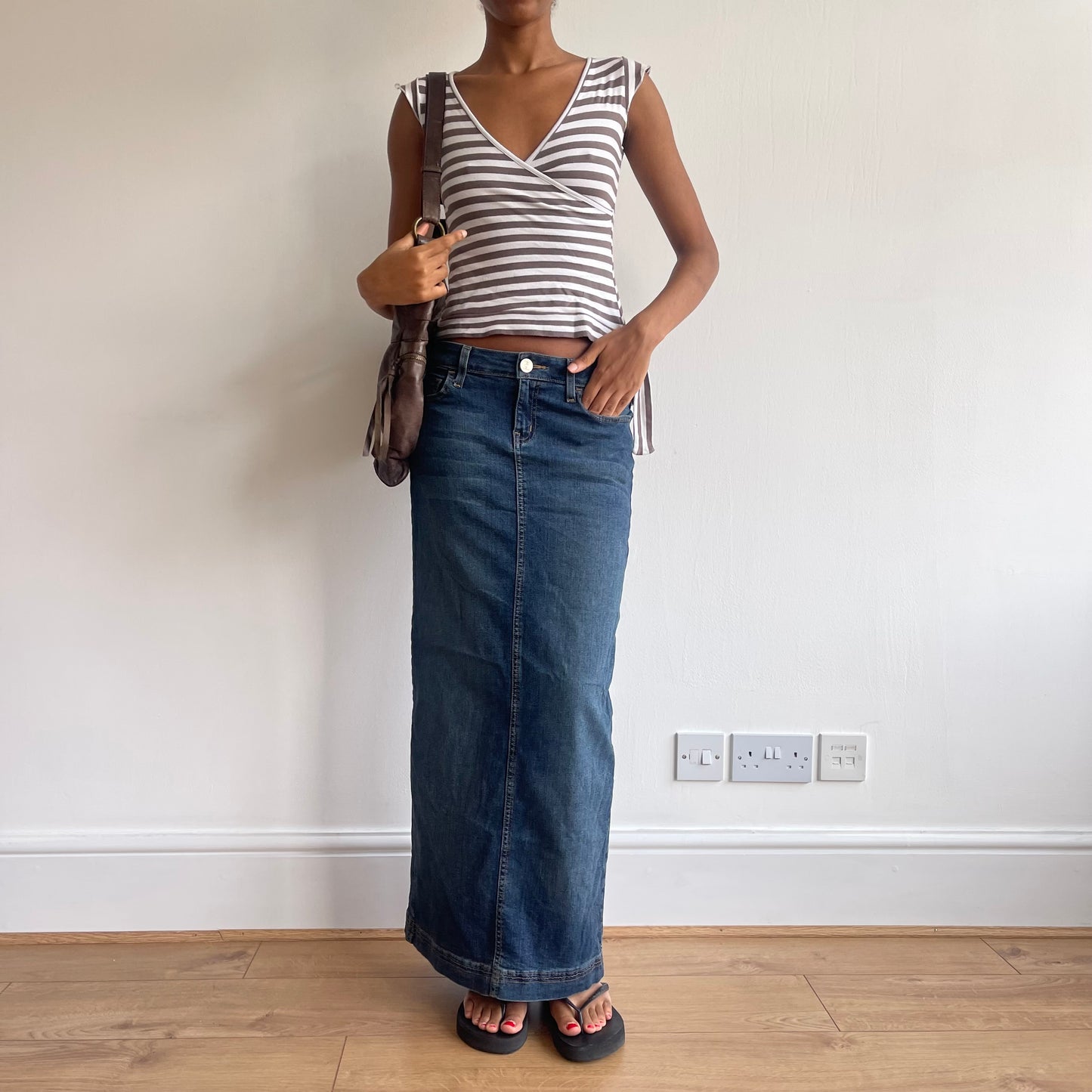 Brown and white stripe top - Size S