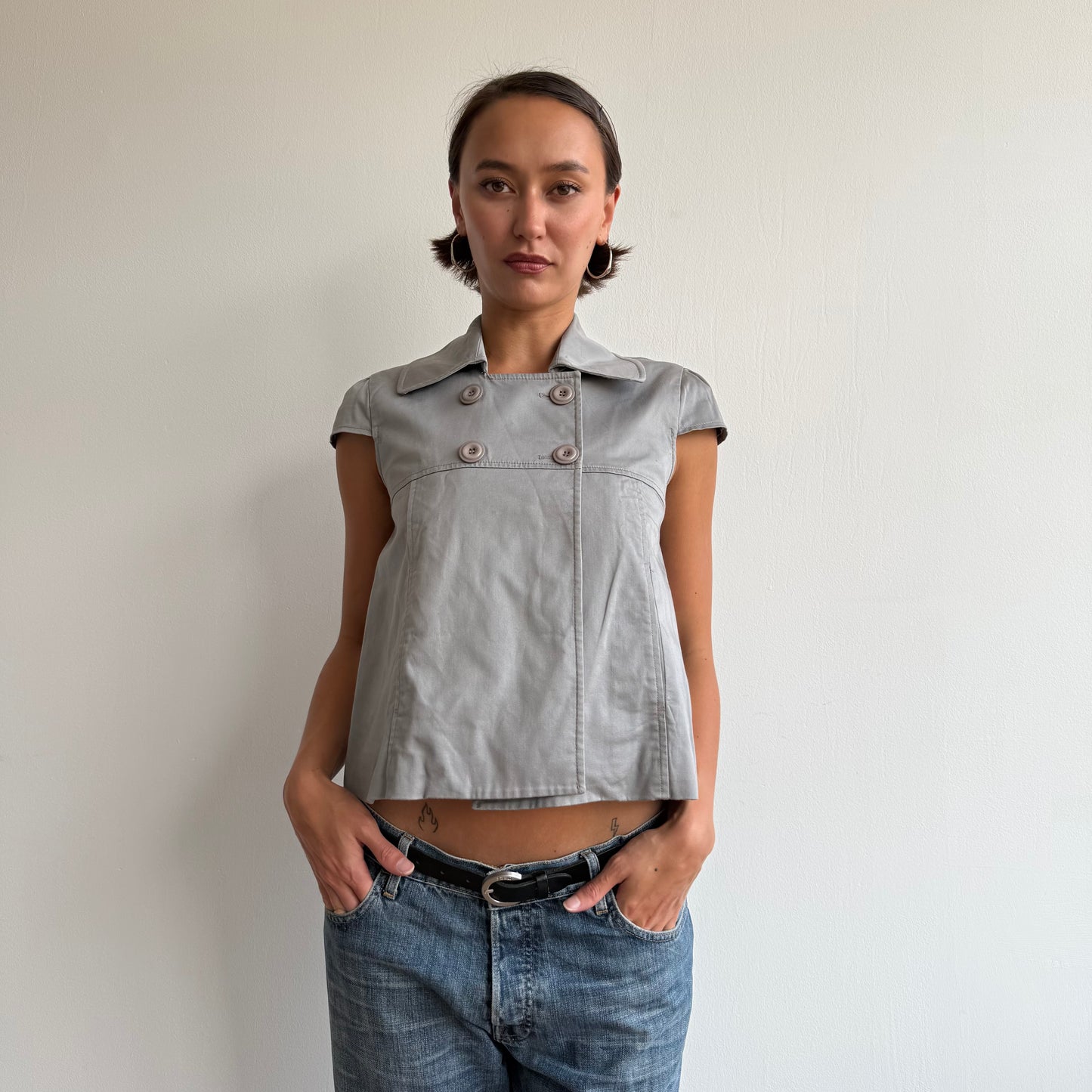 Grey short sleeve peacoat - Size S