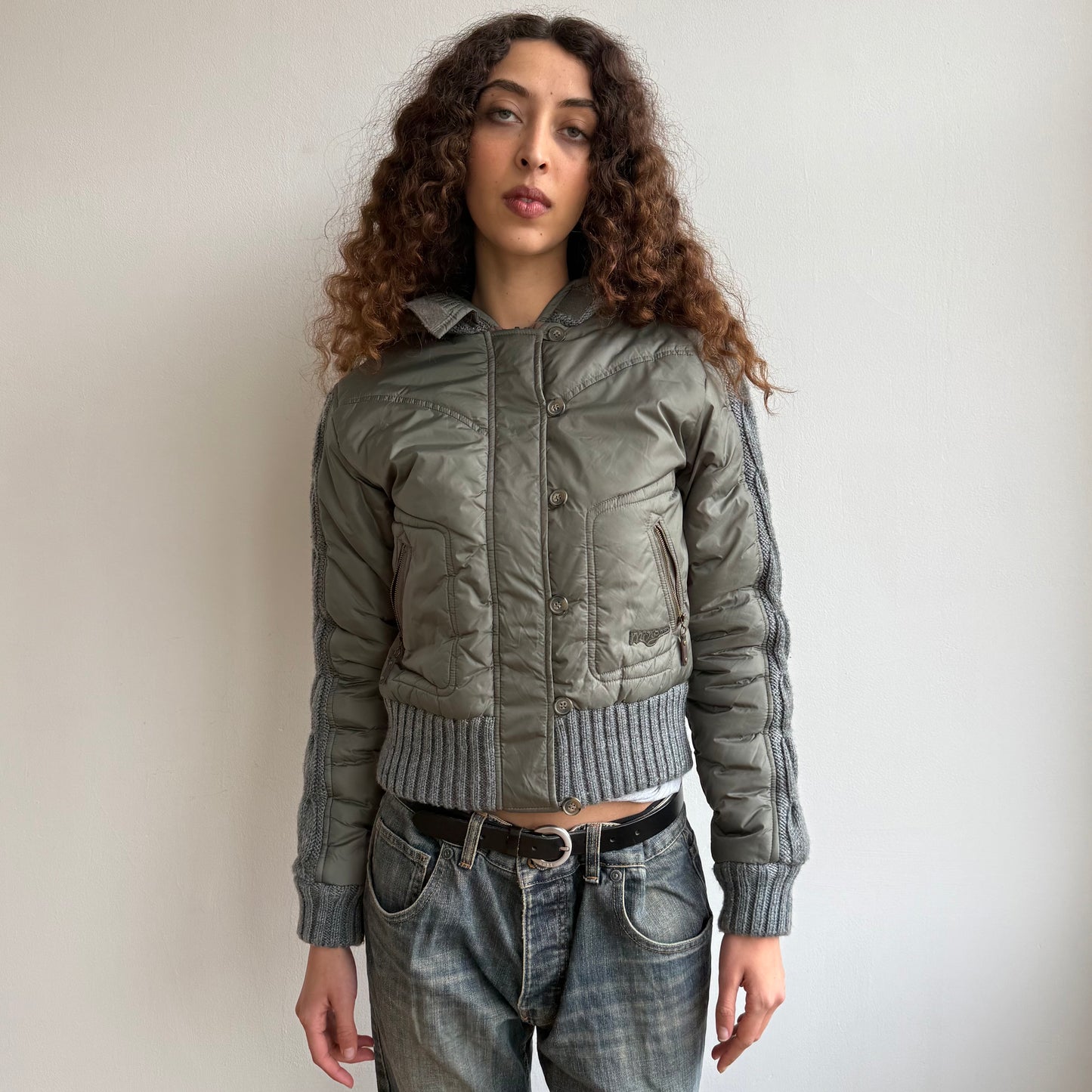 Morgan de toi khaki cable knit bomber - Size S