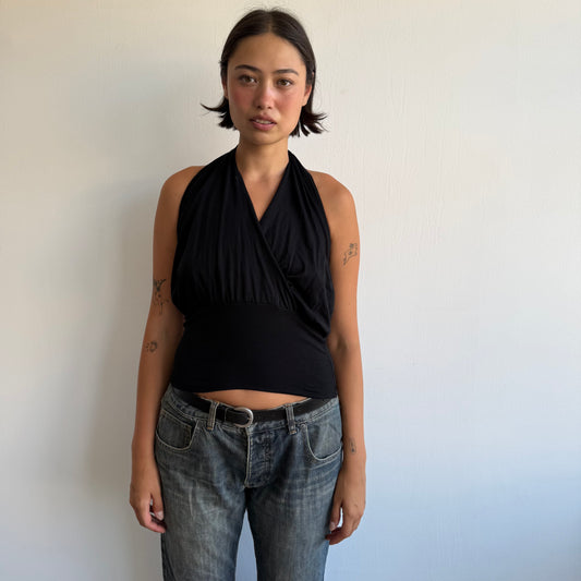 Black wrap keyhole halter top - Size S
