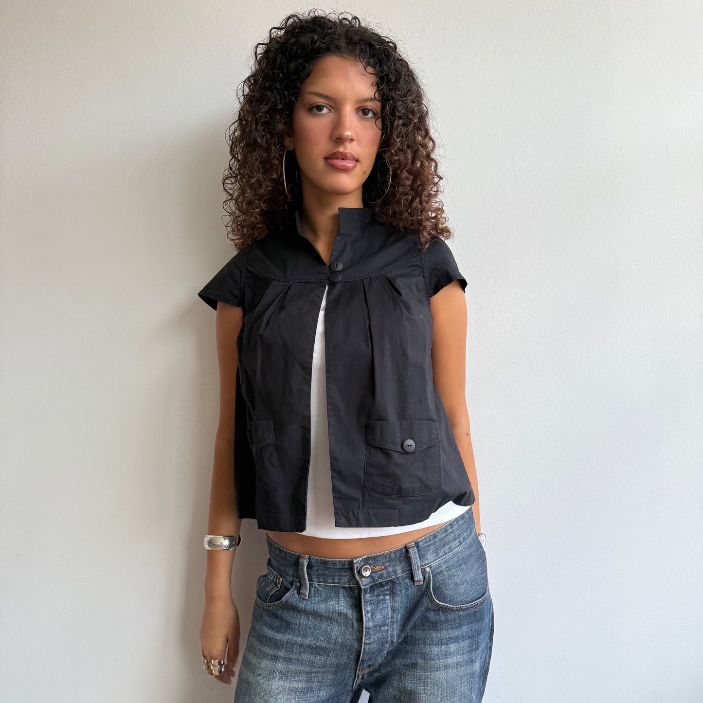 Black open front peacoat - Size S