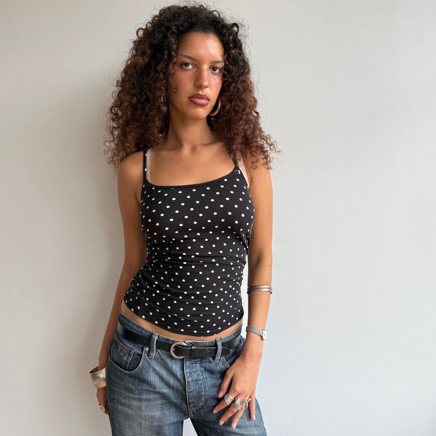 Black polka dot cami - Size S