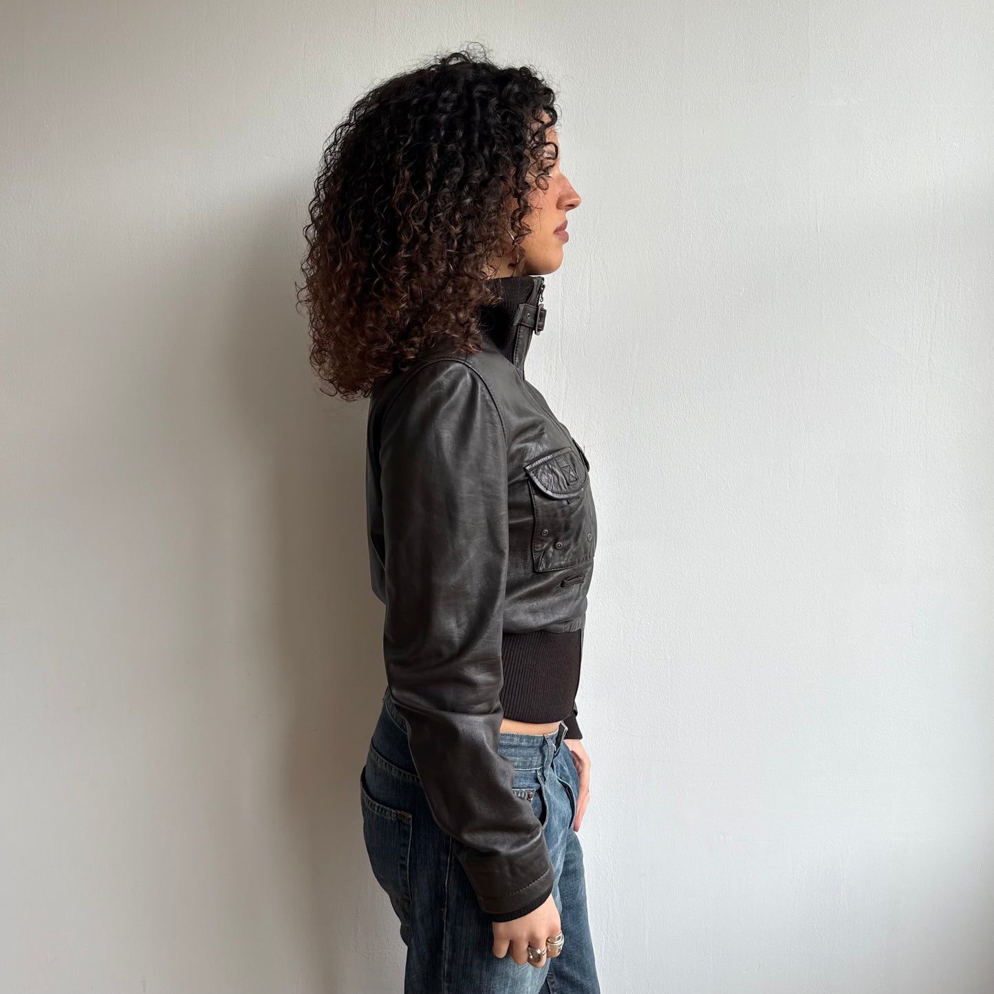 Soft leather brown buckle bomber - Size M