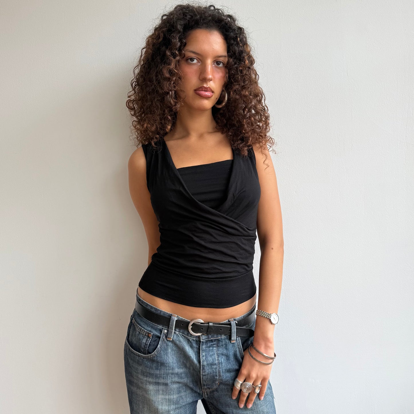 Black wrap front top - Size S