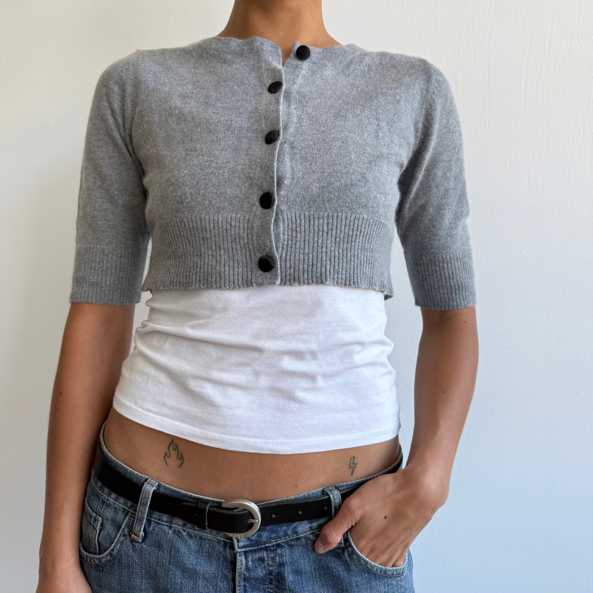 Grey cropped cardi - Size S