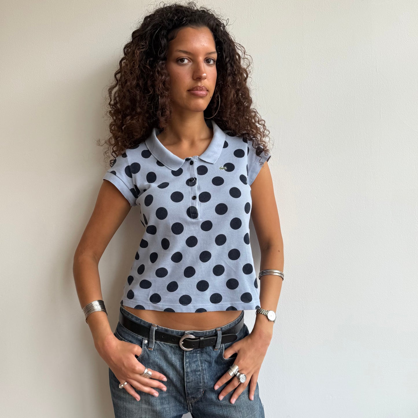 Blue polka dot Lacoste polo - Size S