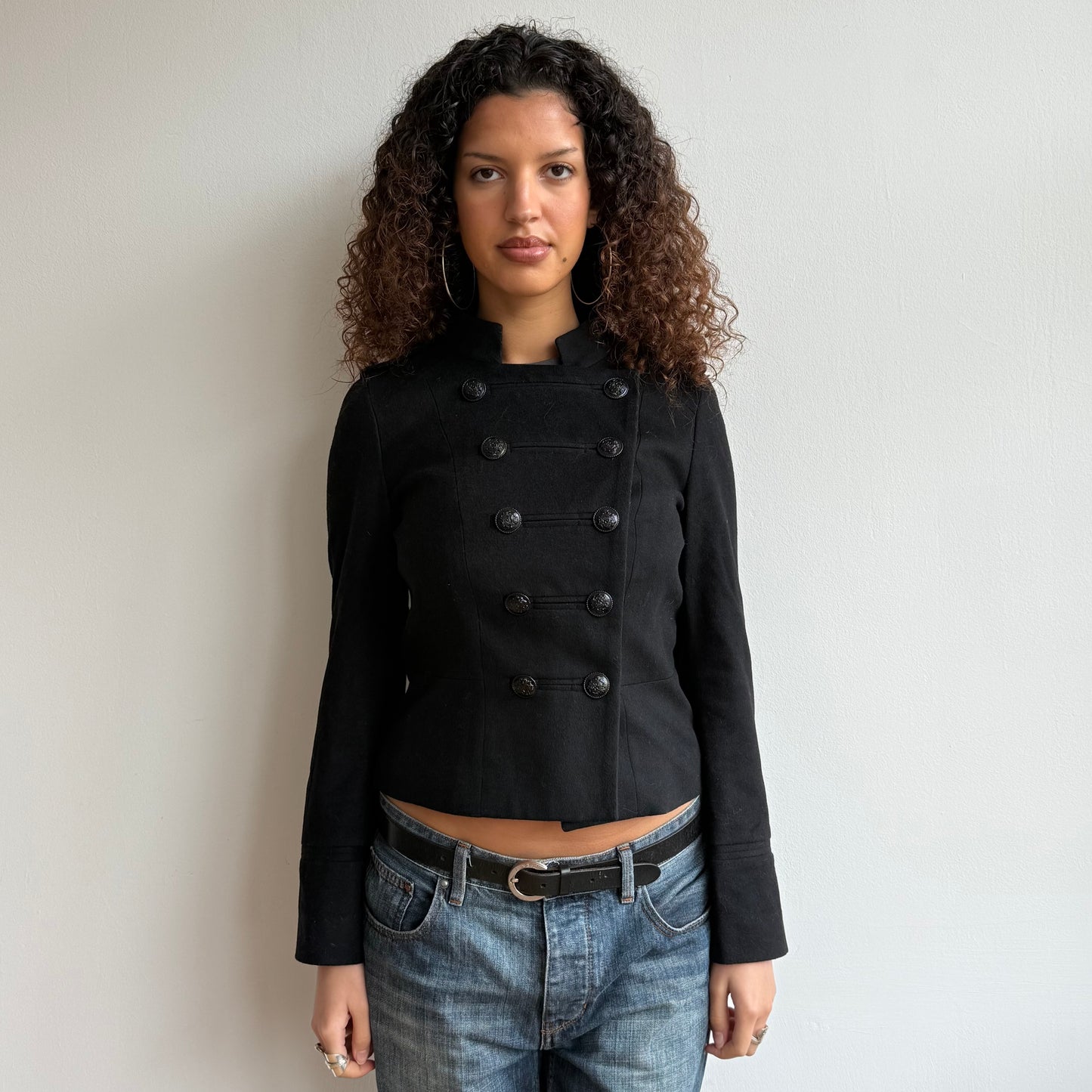 Black cashmere + wool military jacket - Size S