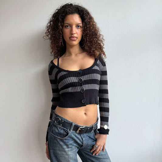 Black + grey crop cardi - Size S