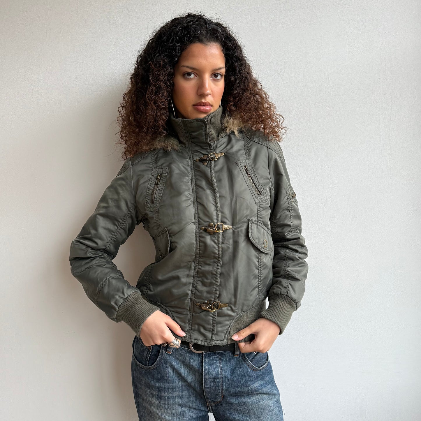 Khaki fireman’s clasp bomber - Size M