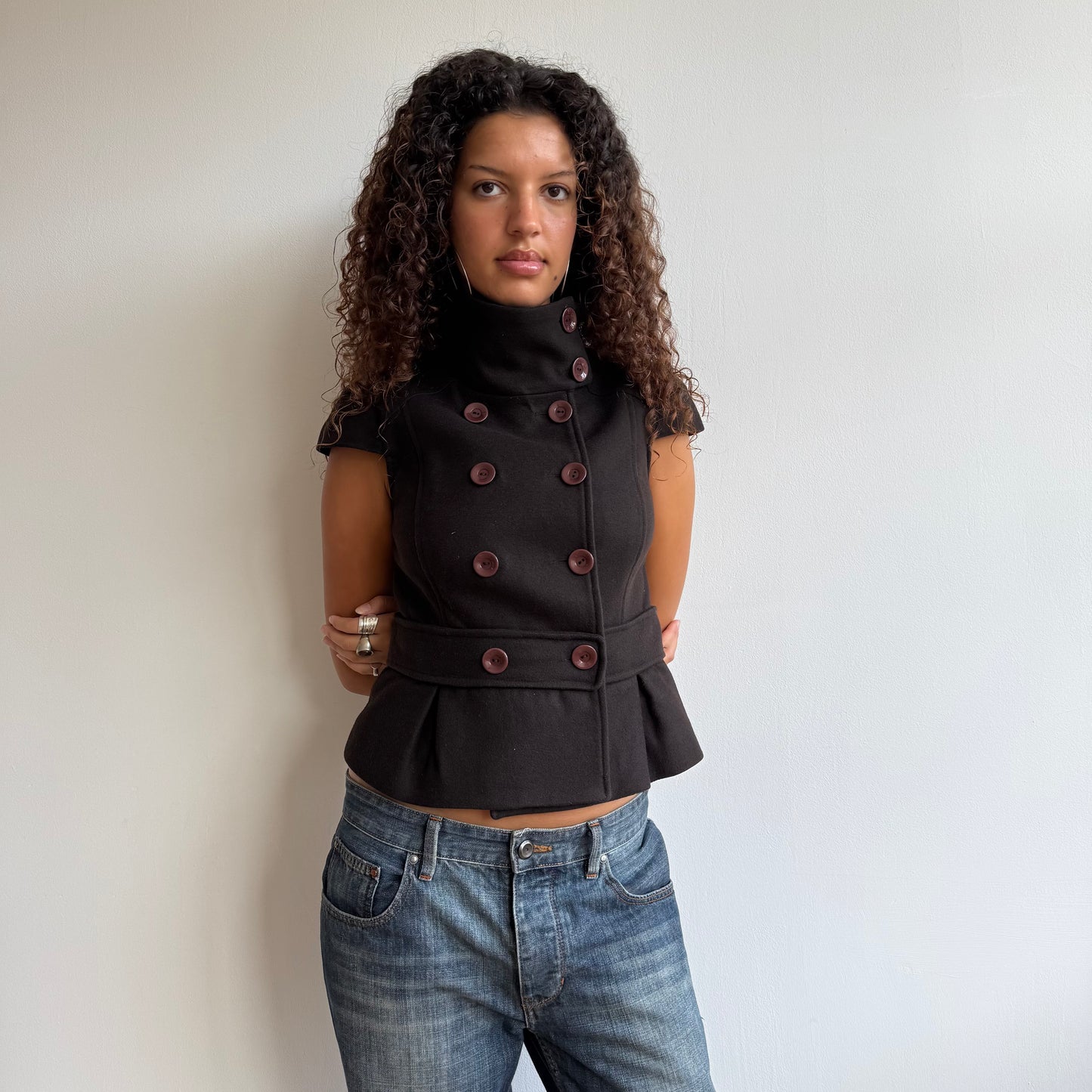 Brown short sleeve peacoat - Size XS + S