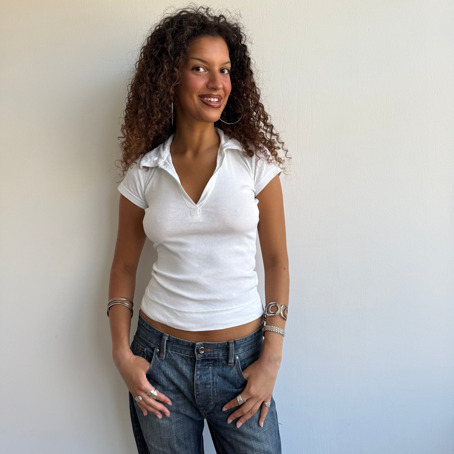 White polo top - Size S