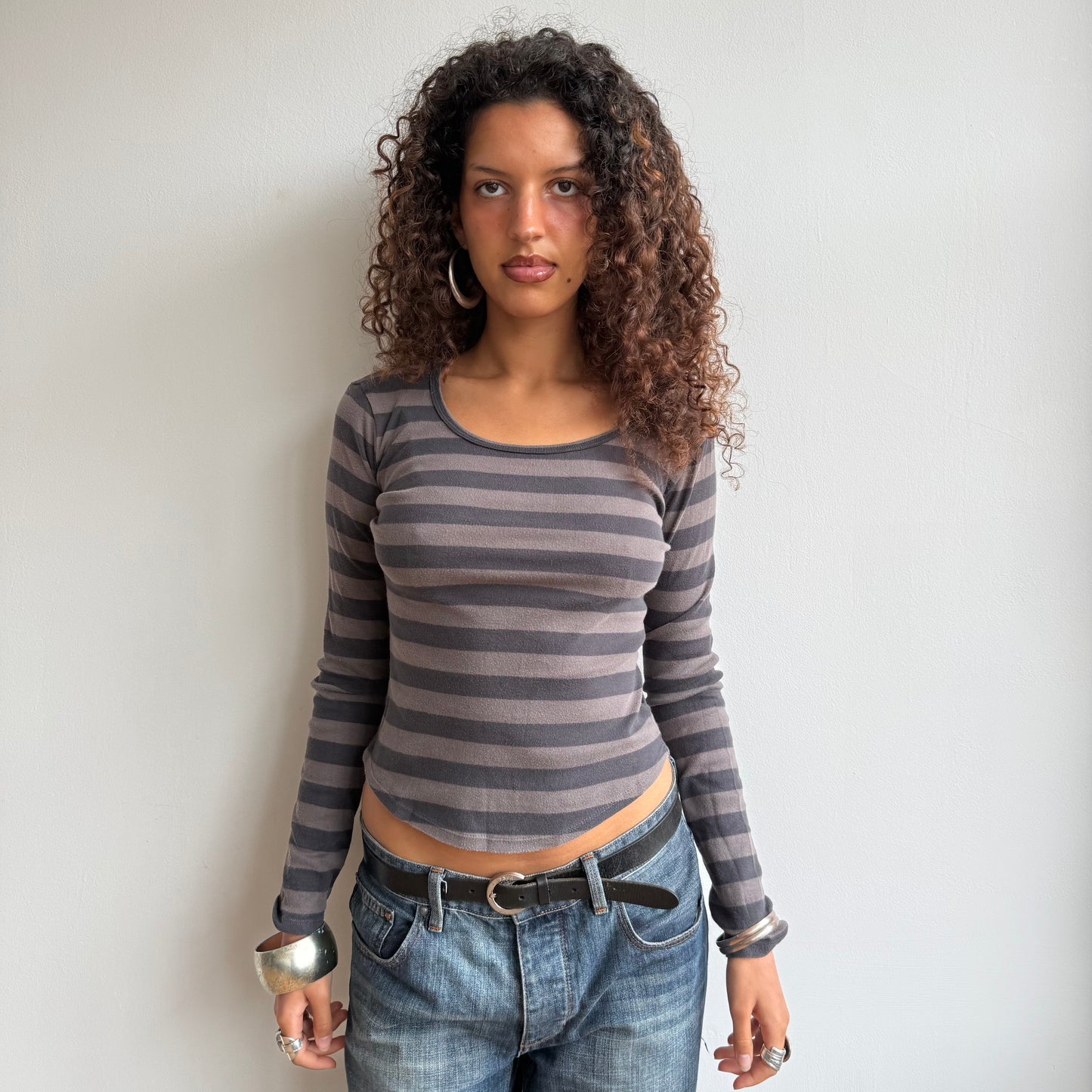 Brown + black striped top - Size S