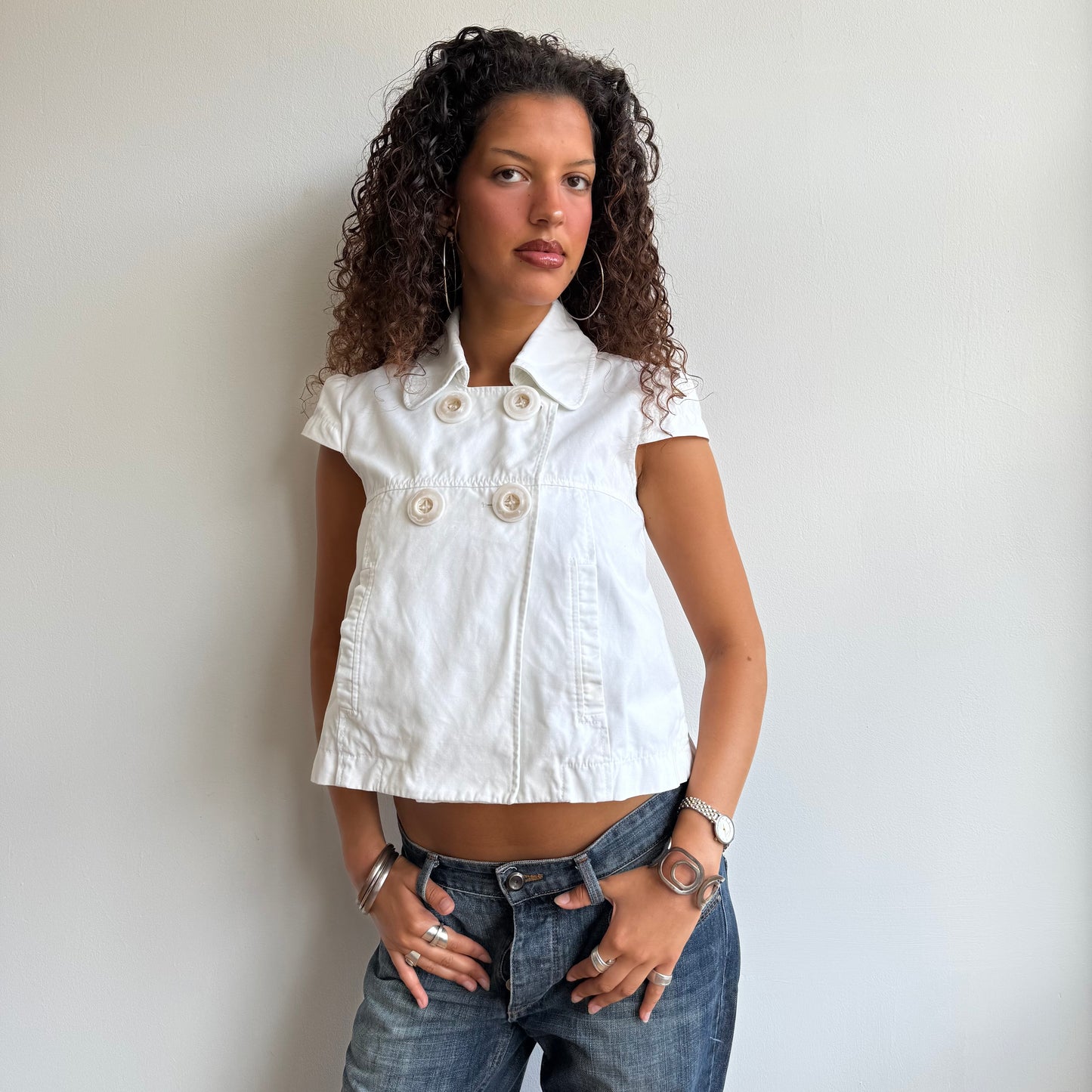 White short sleeve peacoat - Size S