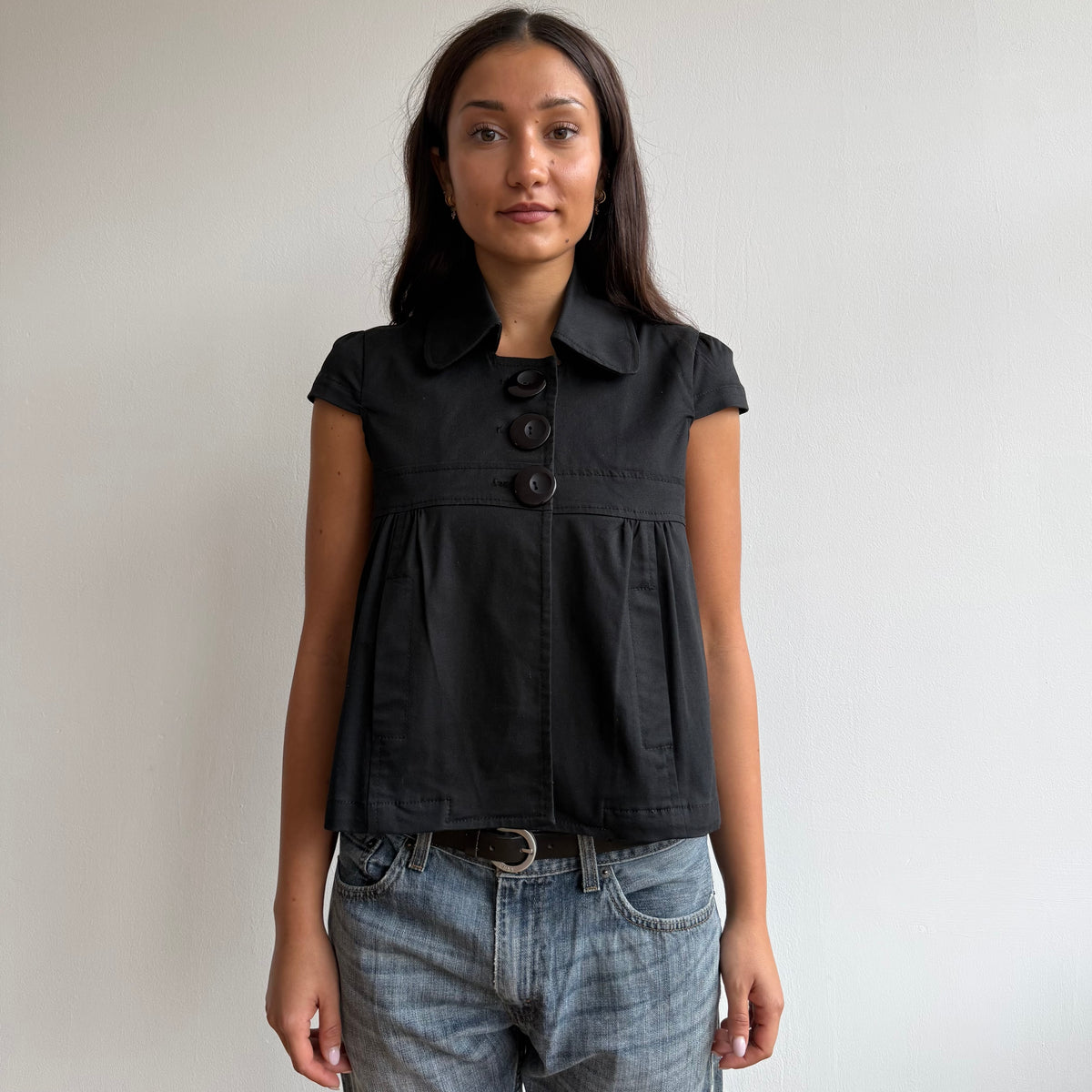 Black short sleeve peacoat - Size S