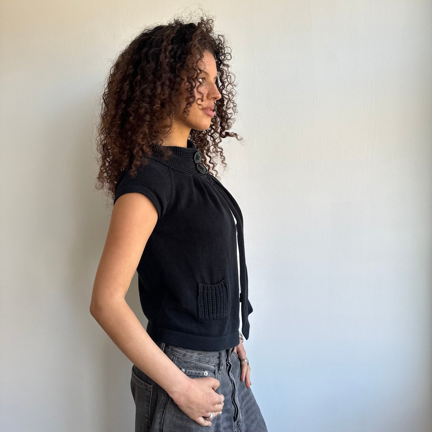 Black button neck knit - Size XS + S