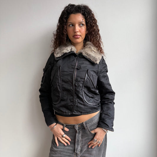Black rabbit fur bomber - Size S