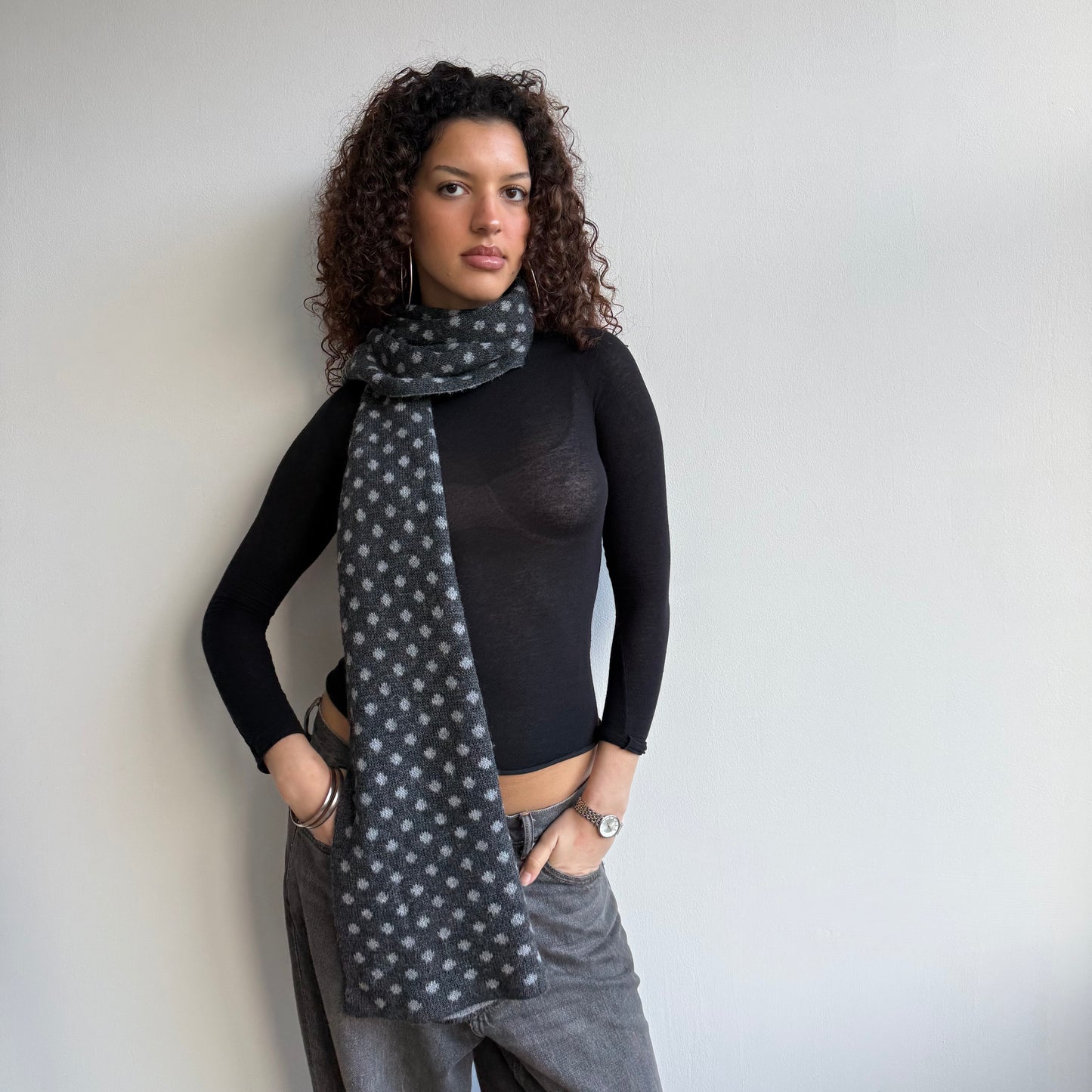 Grey polka dot scarf