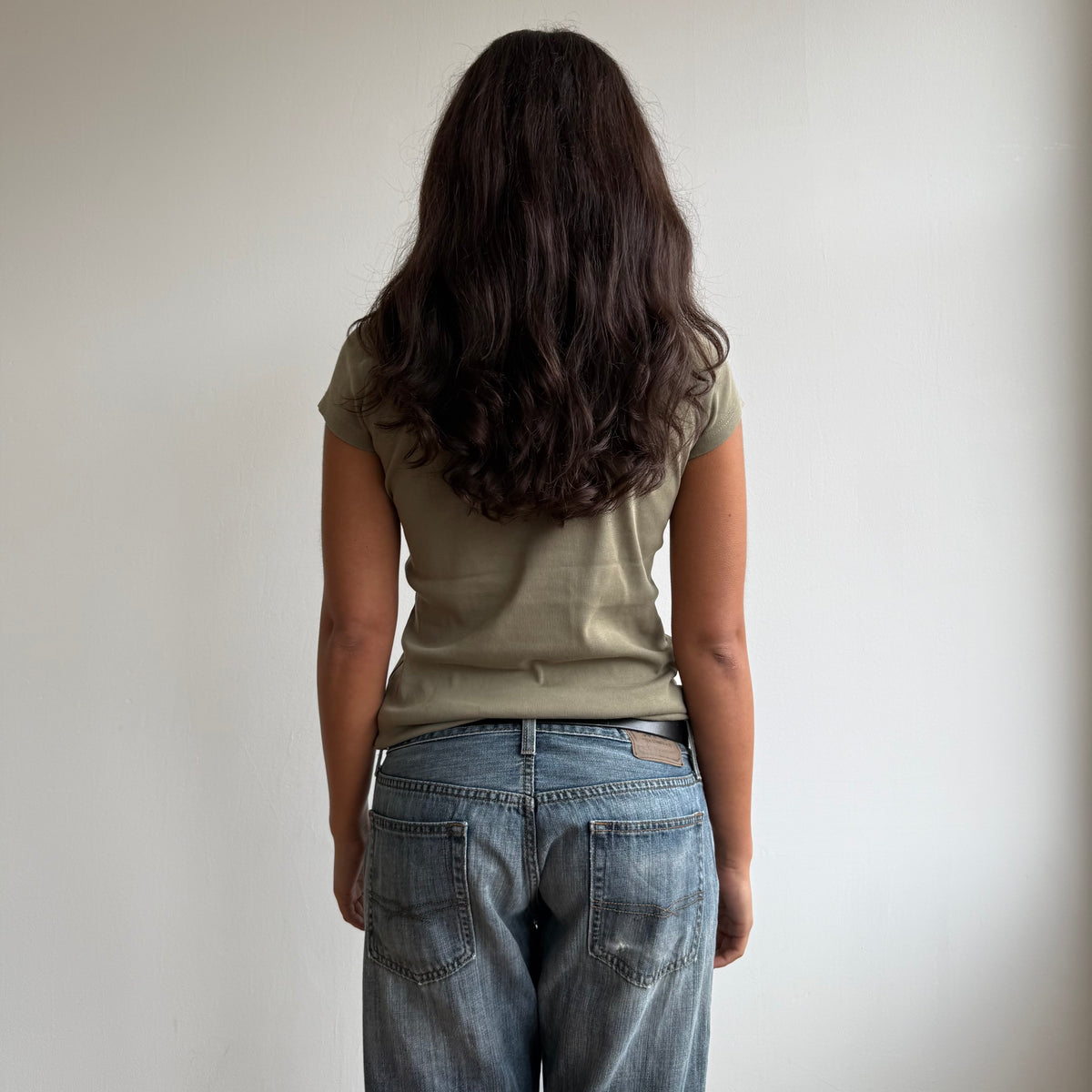 Khaki short sleeve button top - Size M