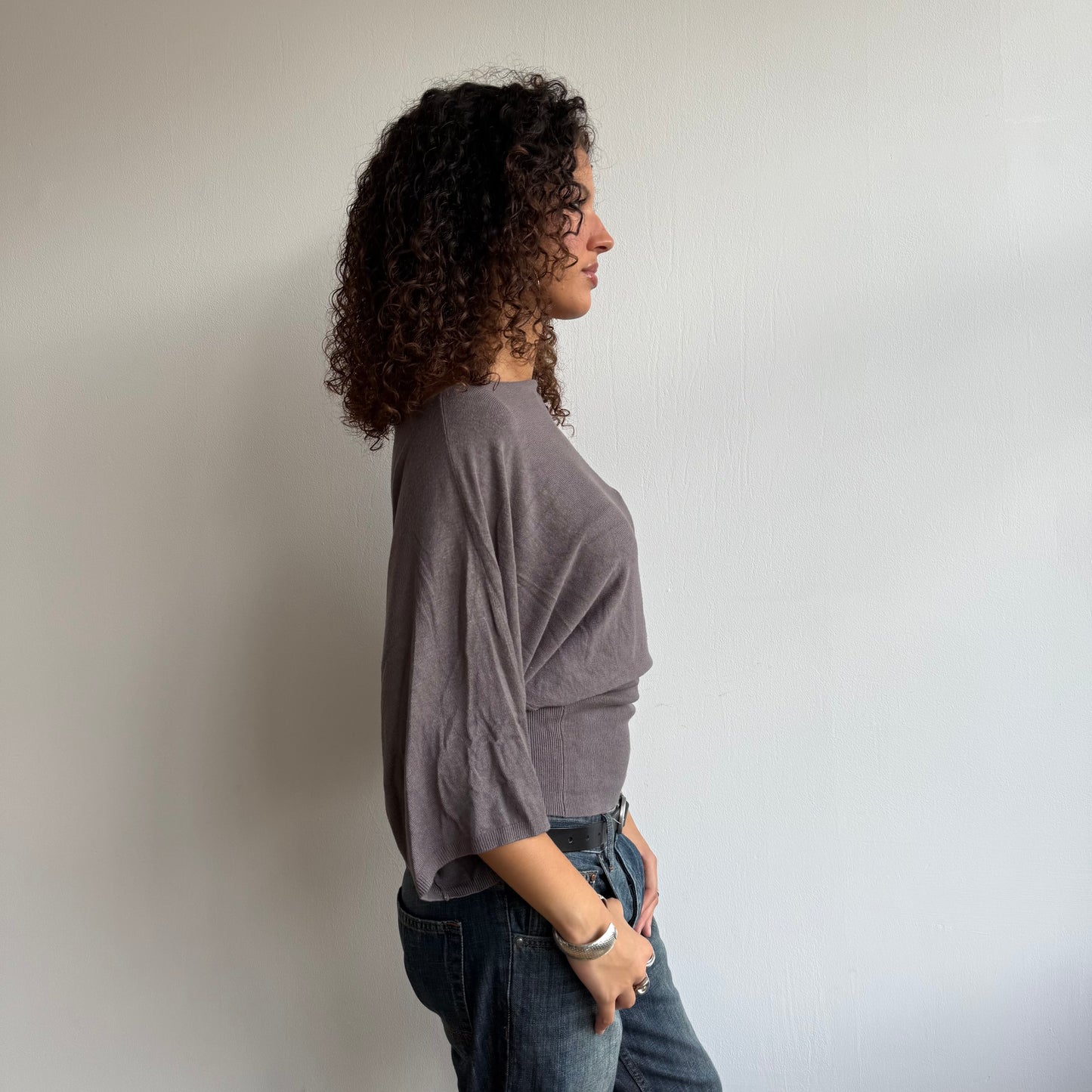 Taupe short sleeve grey button knit - Size M