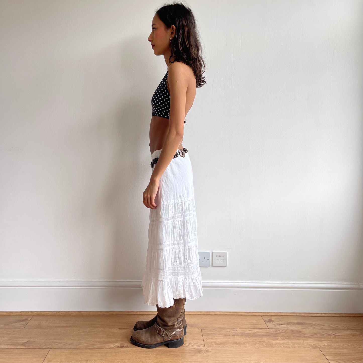 White broderie lace midi skirt - Size S